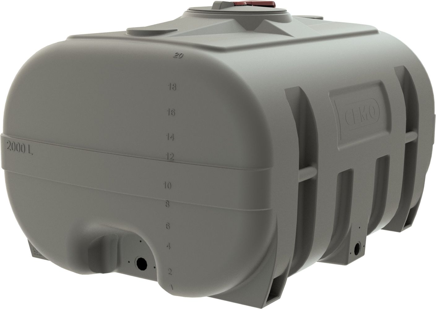 CEMO Fût en PE de forme valise, gris, de 600 à 3000 litres, sans cloison anti-ballottement