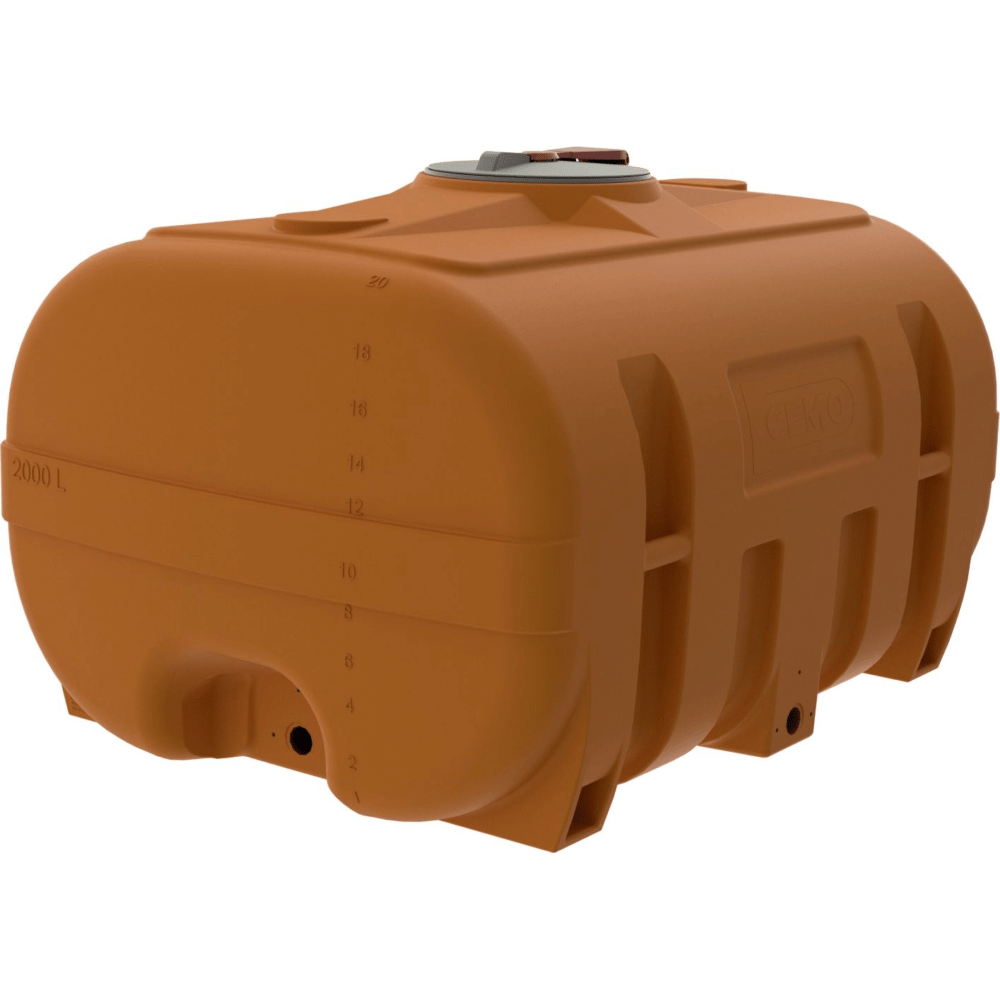 CEMO Fût en PE de forme valise, orange, de 600 à 3000 litres, sans cloison anti-ballottement