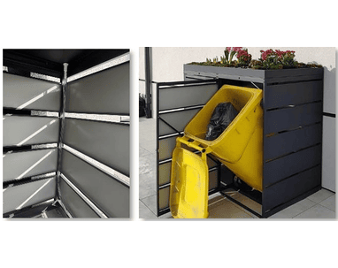 Mülltonnenbox mit Pflanzdach für 120-Liter Mülltonnen, Stahl verzinkt, in diversen Ausführungen