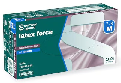 Einweghandschuhe Semperguard latex force, puderfrei, Packung mit 100 Stück