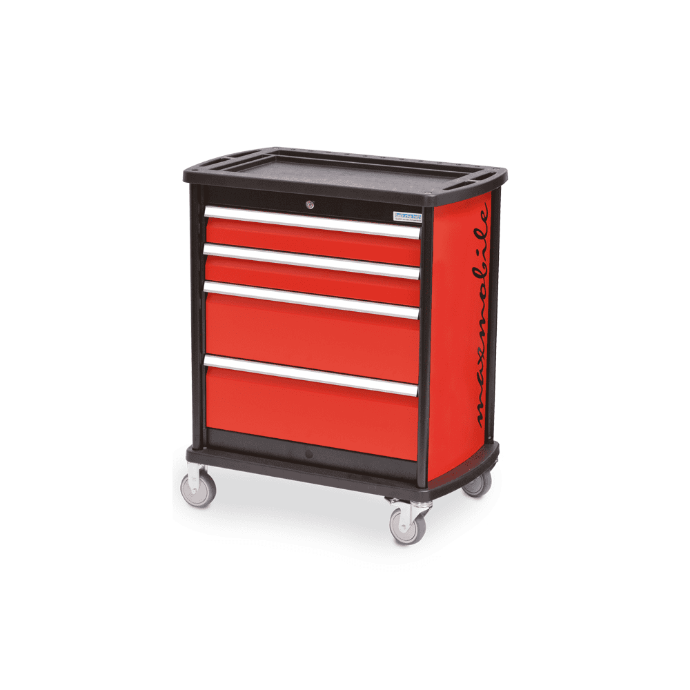 Bedrunka+Hirth Mobiler Werkstattwagen maxmobile 1, R 24-12, RAL 3020 mit 4 Schubladen und 1 Seitenblende