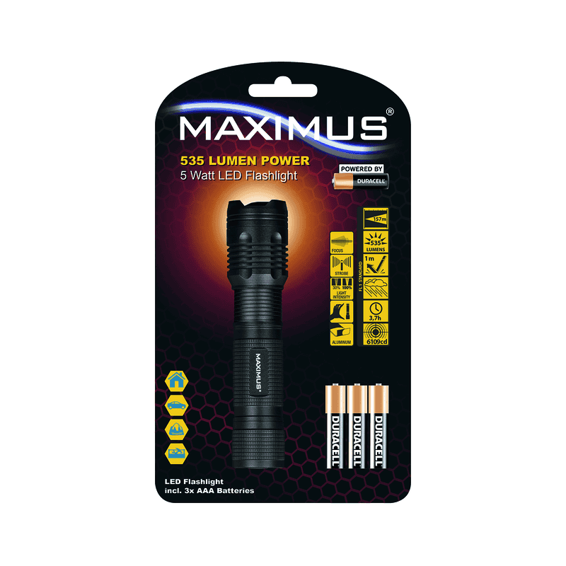 Steffen LED Taschenlampe MAXIMUS M-FL-008B-DU, 5 W, 530 lm, IP20, schwarz, inkl. 3 x AAA-Batterien