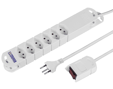 Steffen Steckdosenleiste VARIABL, 6 x T13 Steckdosen, mit ext. Kabelschalter und Haftmagnete, 3 m Kabel, weiss