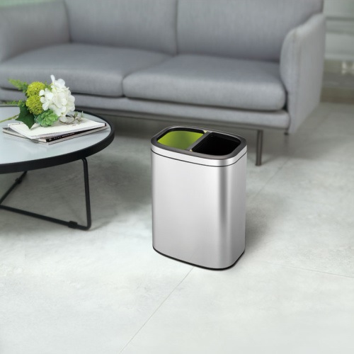 Poubelle OLI CUBE 2 compartiments sans couvercle, en acier inoxydable, 10 + 10 litres