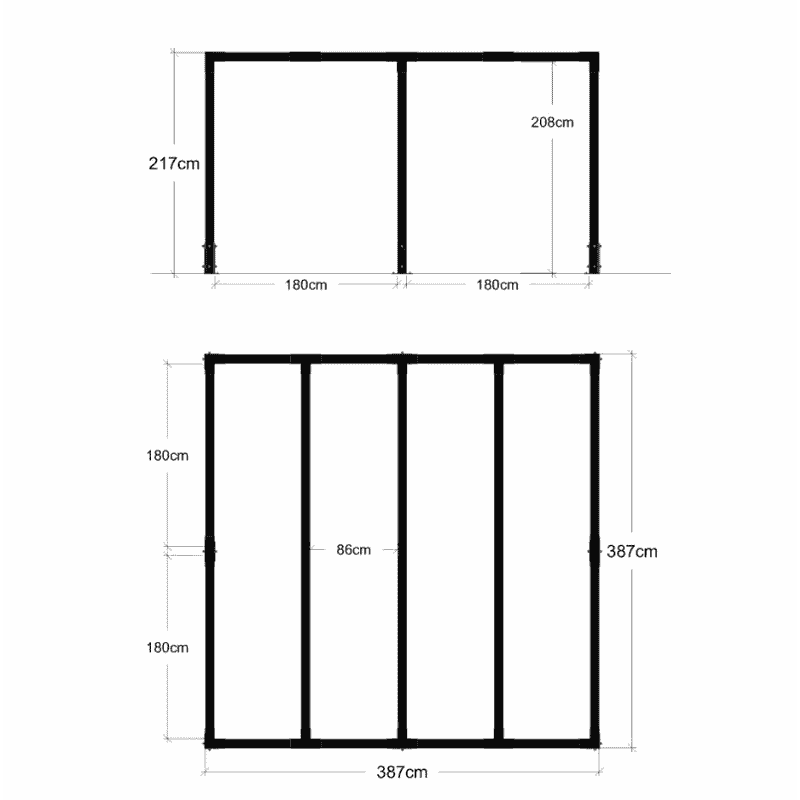 PLUS Pergola Cubic en bois, noir RAL 9005, L x P x H 3870 x 3870 x 2170 mm