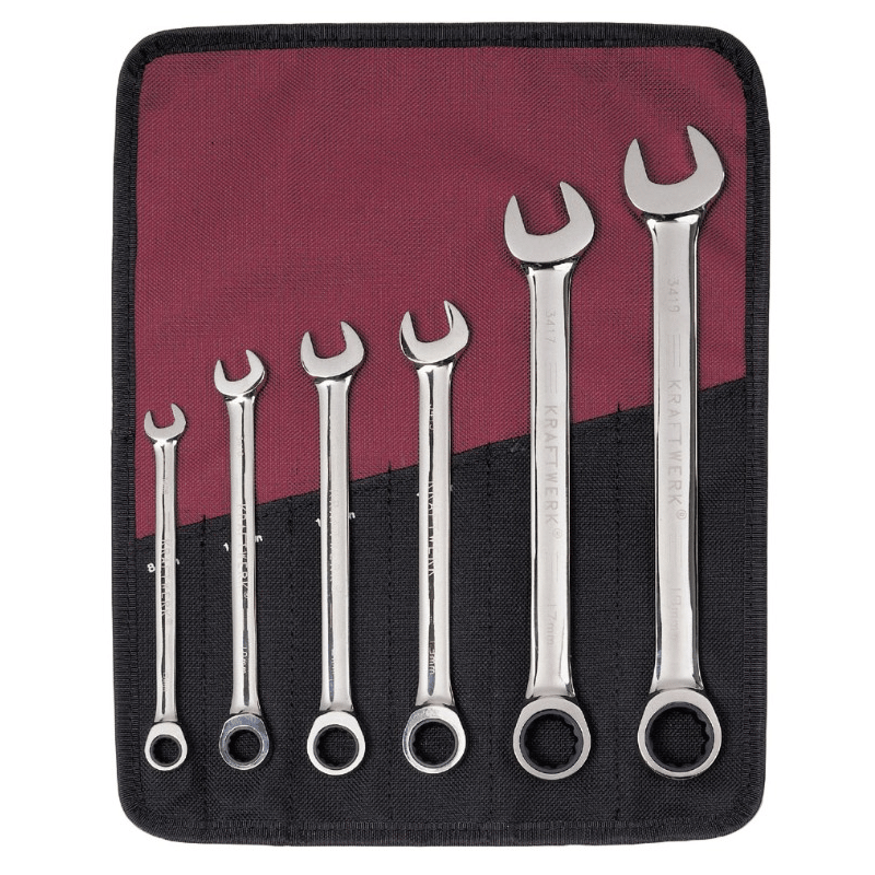 KRAFTWERK PRO LINE GearWrench Ratschen-Ring-Maulschlüssel-Satz, 6-teilig, 8–19 mm
