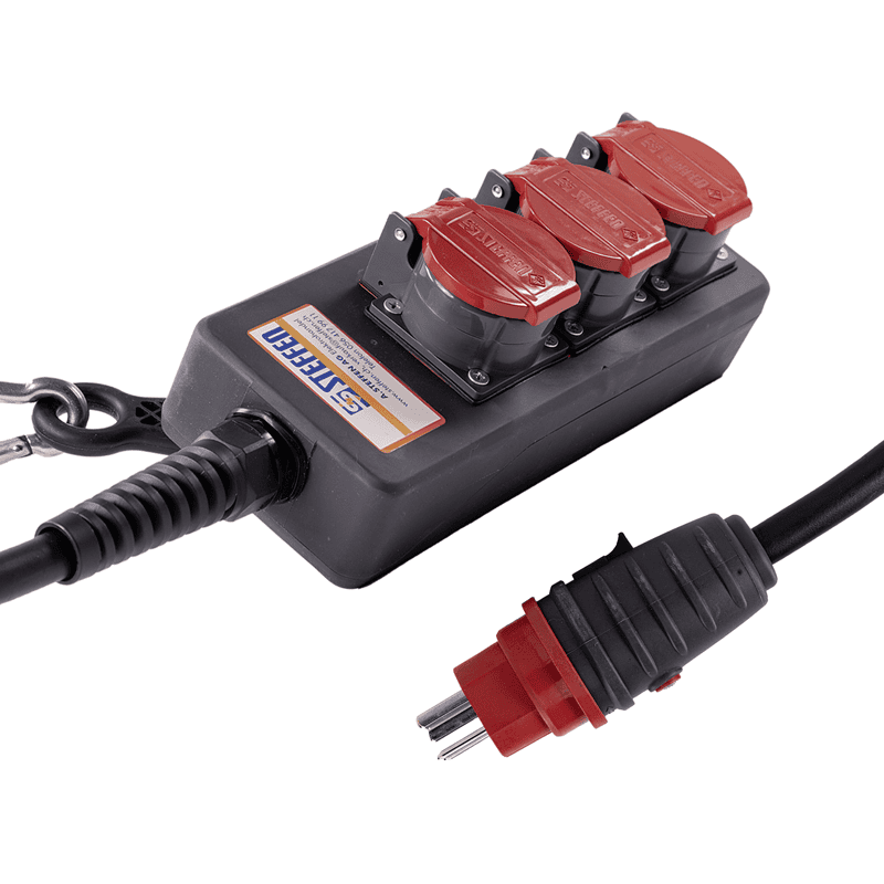 Steffen Multiprise PROFESSIONAL, prises de courant T25, 16 A, GdV 5 x 2.5mm², IP55, noir/rouge, différents versions