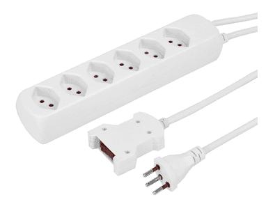 Steffen Steckdosenleiste POWER EASY, 6 x T13 Steckdosen, IP20, 1.5 m Kabel, mit externem Reset-Kabelschalter 2 m, weiss