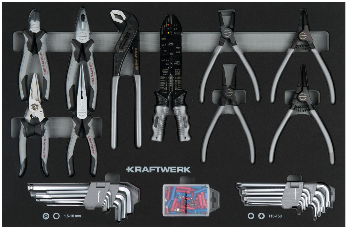 KRAFTWERK BASIC LINE EVA Zangen- und Winkelstiftschlüssel-Einlage, 600 x 400 mm, 78-teilig