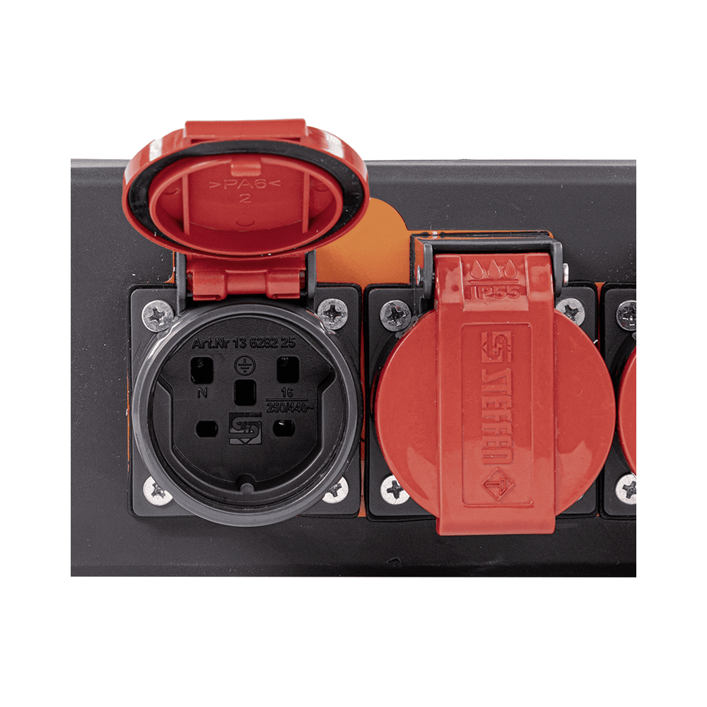 Steffen Multiprise PROFESSIONAL, prises de courant T25, 16 A, GdV 5 x 2.5mm², IP55, noir/rouge, différents versions