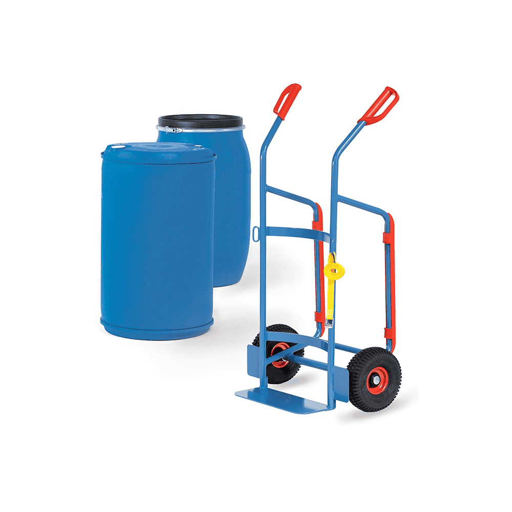 Chariot pour fûts en plastique 120-220 litres, tube en acier soudé