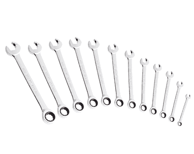 KRAFTWERK D-CLICKRAFT Doppelring-Ratschen-Maulschlüsselsatz 12-teilig, hochglanzverchromt