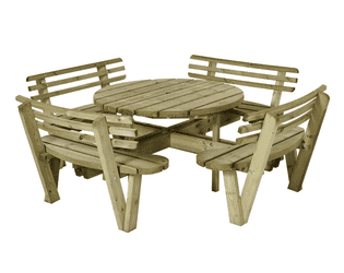 PLUS Combi-Meuble de jardin, imprégné sous pression, rond, inclus dosserets, 2370 x 2370 x 720 / 840 mm