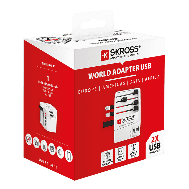 Steffen SKROSS Reiseadapter MUV World - World mit 2x USB-A, 2-polig, max. 2.5 A, mit Sicherung, weiss