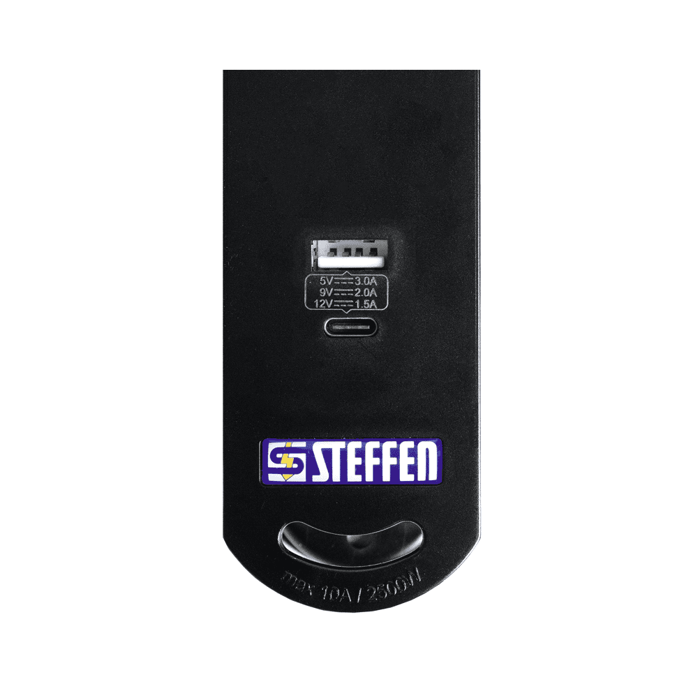 Steffen Steckdosenleiste VARIABL, 6 x T13 Steckdosen, 1 x USB-A, 1 x USB-C PD (18W), mit Schalter, 3 m Kabel, in 2 Farben