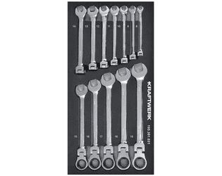KRAFTWERK BASIC LINE EVA Gelenk-Ratschen-Ringgabelschlüssel-Einlage, 200 x 400 mm, 12-teilig