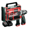 Metabo Akku-Bohrschrauber PowerMaxx BS Basic Set 12 V mit 2x Li-Power Akkus (12 V / 2.0 Ah), Ladegerät LC 24 und mobiler Werkstatt