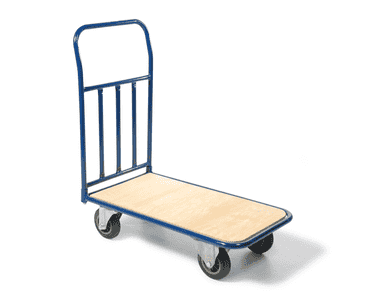 Plattformwagen aus Stahl mit Ladefläche aus Holz