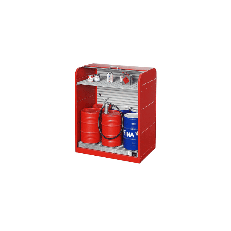 Gefahrstoff-Rollladenschrank TYP RSG - 6x 60 Liter Fässer und Kleingebindewanne - rote Farbe