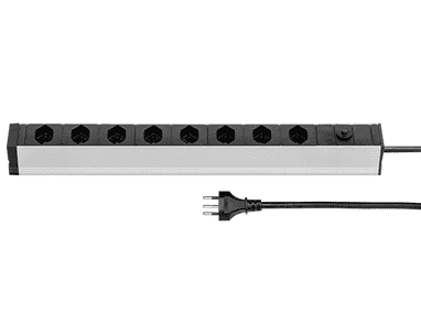Steffen Steckdosenleiste ALU MODULAR PDU SILVER 1HE, 8 x T13, 10 A, IP20, 3 m Kabel, silber/schwarz