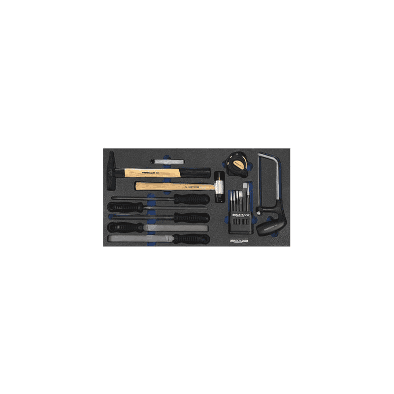 Jeu d'outils, jeu de marteaux, limes, burins et scies, 16 pièces