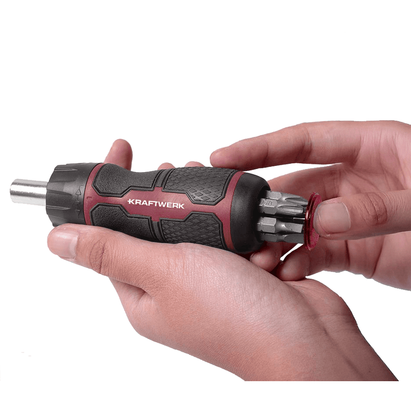 KRAFTWERK Mini-Ratschen-Schraubendreher 6-in-1, 7-teilig mit integriertem Bit-Sortiment