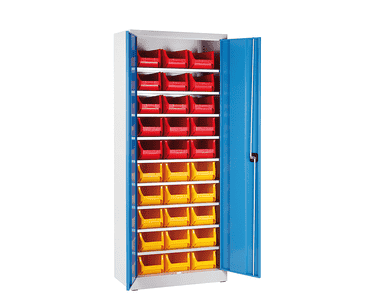 Magazinschrank mit 30 Sichtlagerkästen