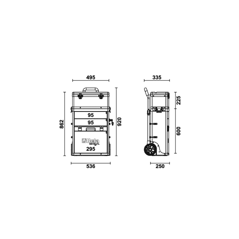 Werkzeugtrolley orange C41H mit zwei getrennten Modulen, 495 x 250 x 862 mm