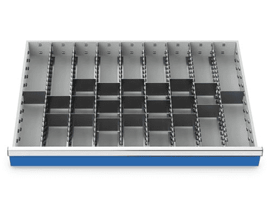 Compartimentage des métallique set 29 pièces, R 36-24, dimension utiles des tiroirs 900 x 600 mm, en 5 hauteurs de façade