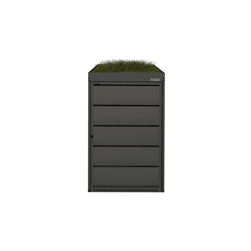 Abri pour poubelles avec toit végétalisé, pour poubelles de 240 litres, en acier galvanisé, anthracite RAL 7016, disponible en plusieurs modèles