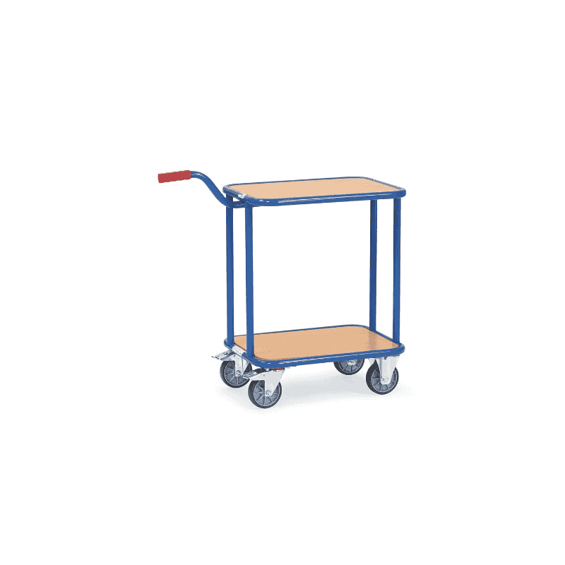 Fetra Plattformwagen mit Griff, blau, mit Holzplattform oder Stahlblech, 860 x 450 x 875 mm