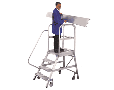 Main courante sur la montée pour échelle à plate-forme Schulte en aluminium, accessible d'un seul côté