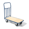 Plattformwagen aus Stahl mit Ladefläche aus Holz 