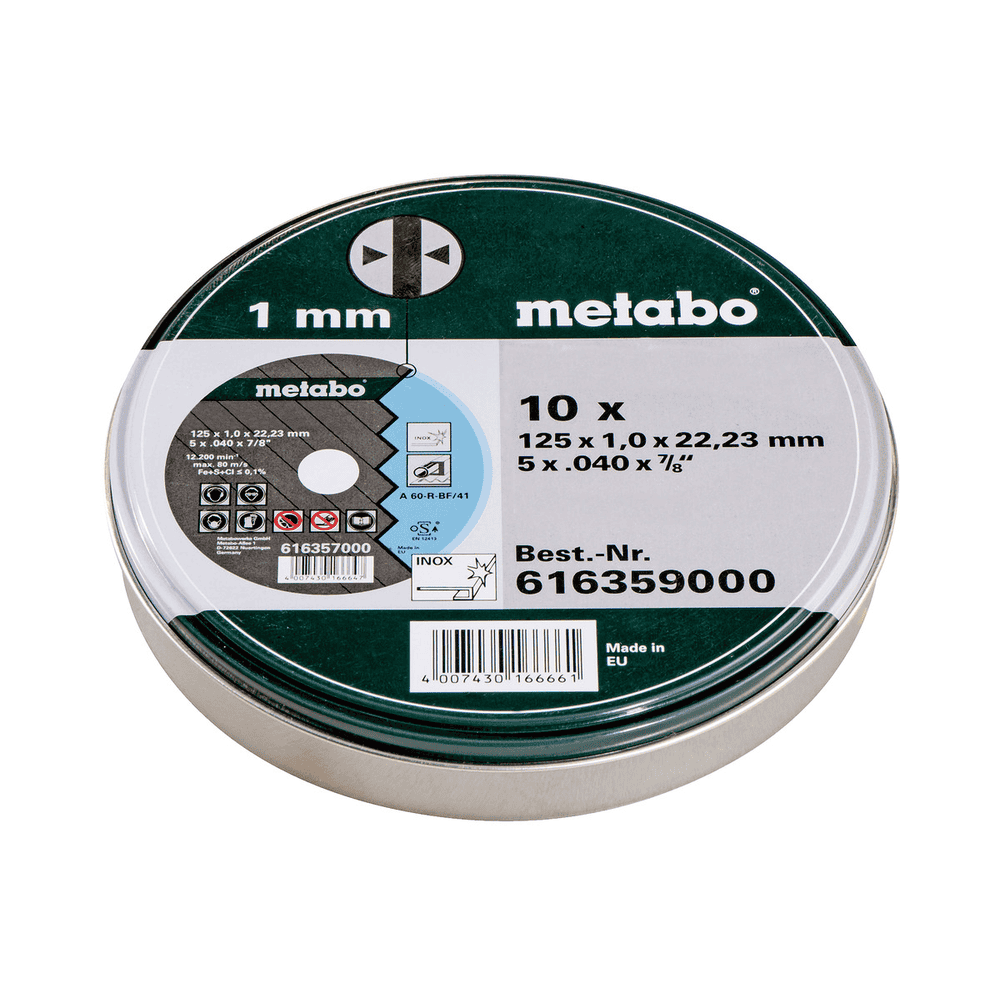 Metabo Disques à tronçonner "SP" 125 x 1,0 x 22,23 mm, Inox, TF 41, 10 pièces