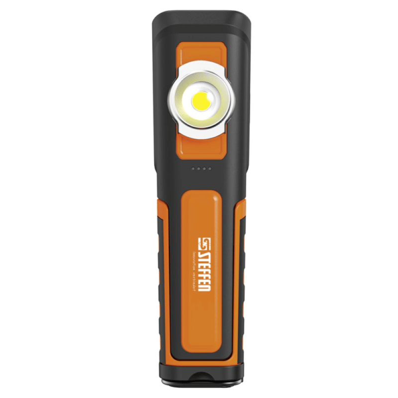 Steffen LED Akku-Arbeitsleuchte 6 W, 600 + 100 lm, 5700 K, 240° drehbar, IP65, schwarz/orange