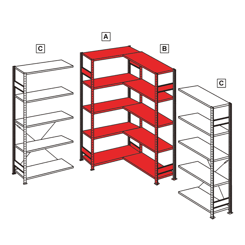 Schulte Fachboden-Eckregal, modulares Stecksystem, verzinkt oder RAL 7035