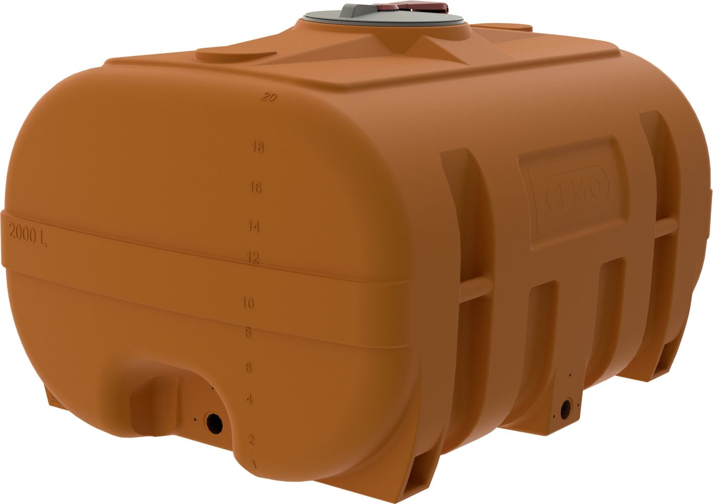 CEMO Fût en PE de forme valise, orange, de 600 à 3000 litres, sans cloison anti-ballottement