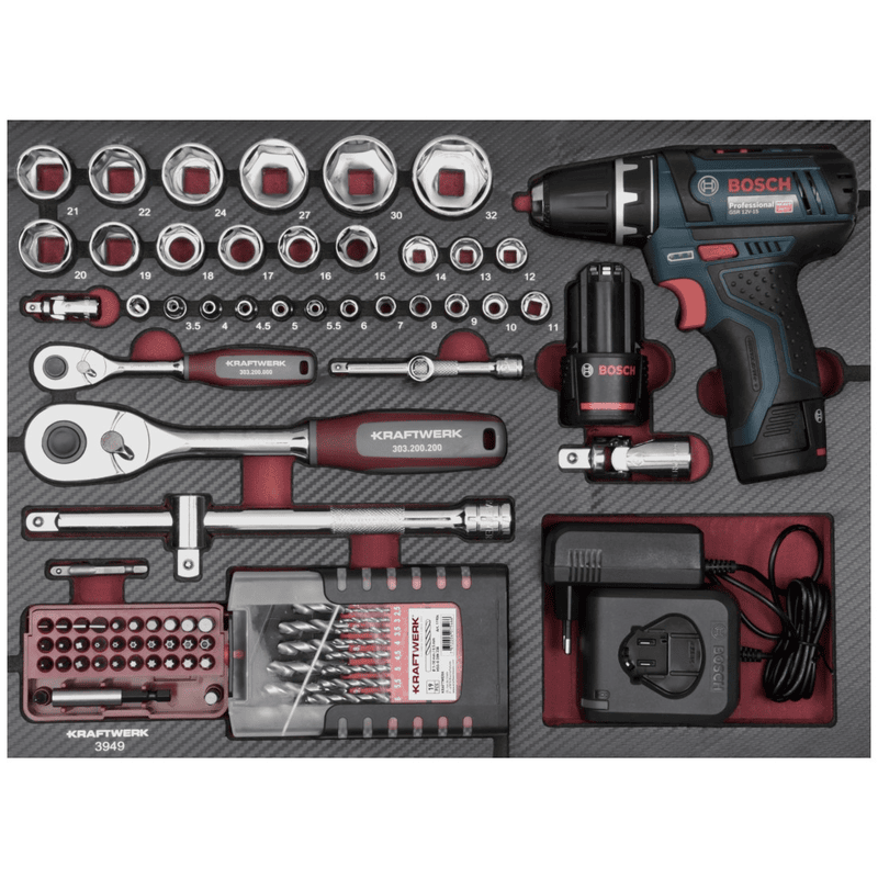 KRAFTWERK PRO LINE Profi-Alu-Werkzeugkoffer KW/Bosch, 264-teilig