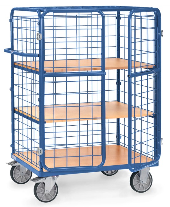 Fetra Etagenwagen mit Flügeltüren und 3 Etagen, Tragkraft 600 kg, TPE Bereifung, in 3 Grössen