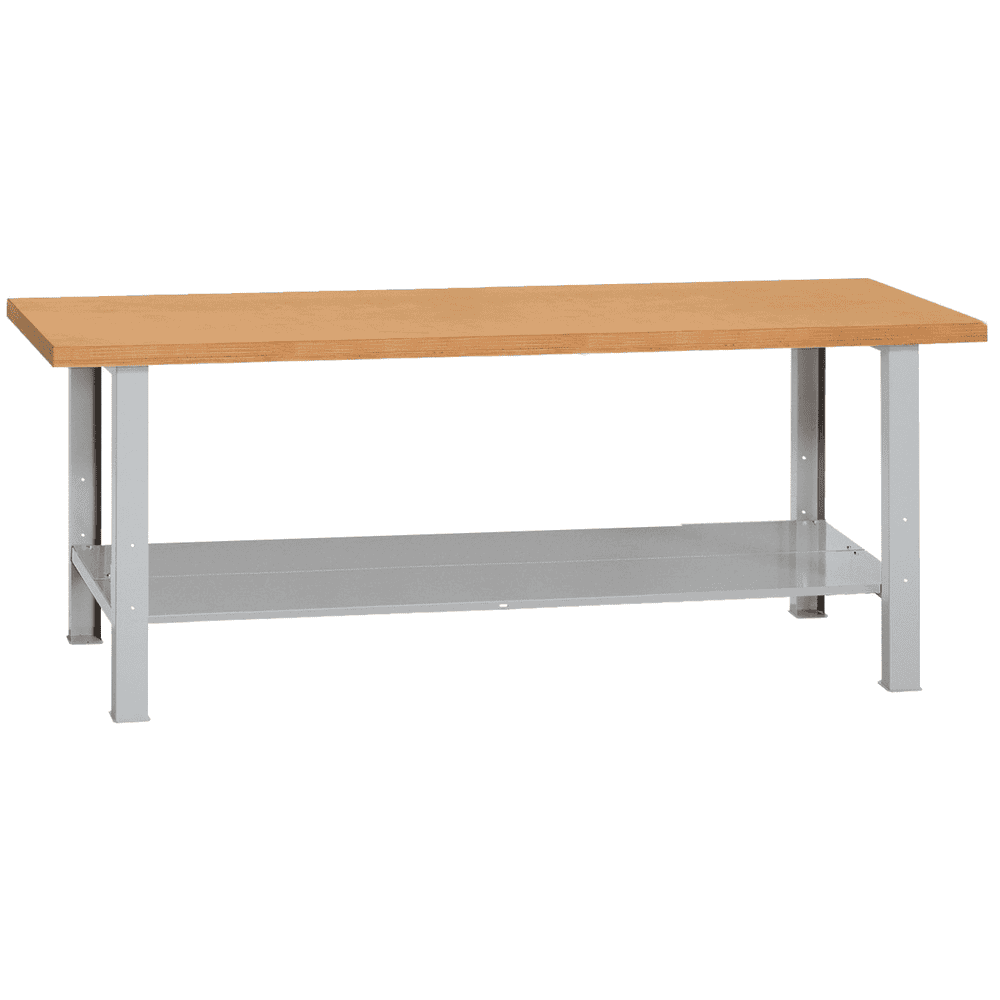 KRAFTWERK Werkbank MODULAR 2000 mit Bodenblech, Arbeitsplatte Buche Multiplex, BxTxH 2000 x 700 x 840 mm