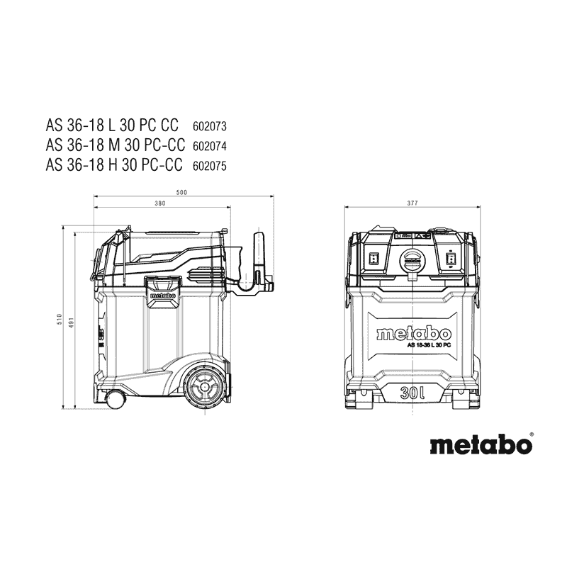 Metabo Akku-Sauger AS 36-18 L 30 PC-CC, 18 V mit manueller Filterabreinigung und CordlessControl