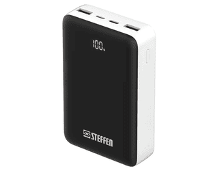 Steffen Powerbank 65 W PD3.0, 20'000 mAh, USB-C/USB-A, max. 20 V / 3.25 A, weiss/schwarz
