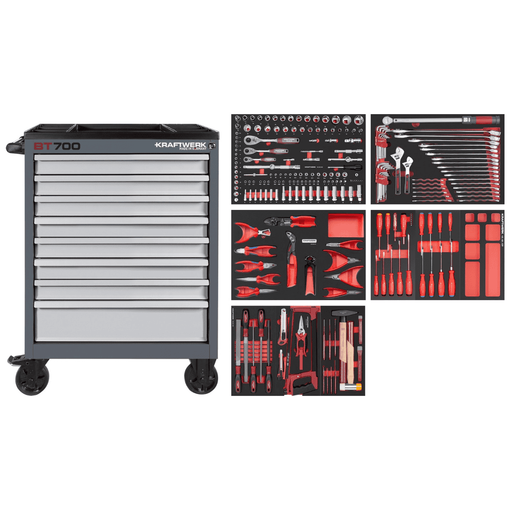 KRAFTWERK BT LINE Werkstattwagen BT700 8 Schubladen, PB+KNIPEX, inkl. Werkzeug, 250-teilig