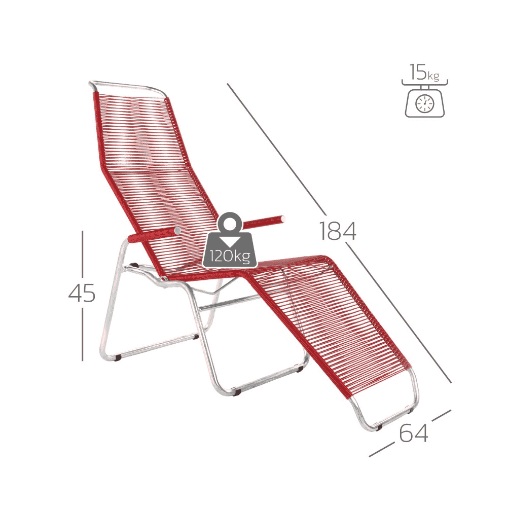 Schaffner Chaise longue spaghetti BRISSAGO, patins avec accoudoirs, empilable