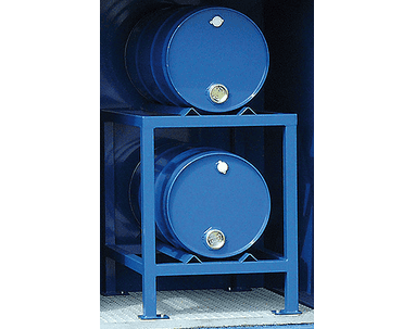 Support peint pour bac de rétention fermé (Art. 5145), adapté au stockage de 2 fûts de 60 l