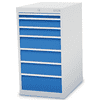 Schubladenschrank, Tiefe 736 mm, R 18-24, Schubladenanzahl 7 (1x50, 2x100, 3x150, 1x200 mm), 555 x 736 x 1019 mm, RAL 7035, RAL 5012