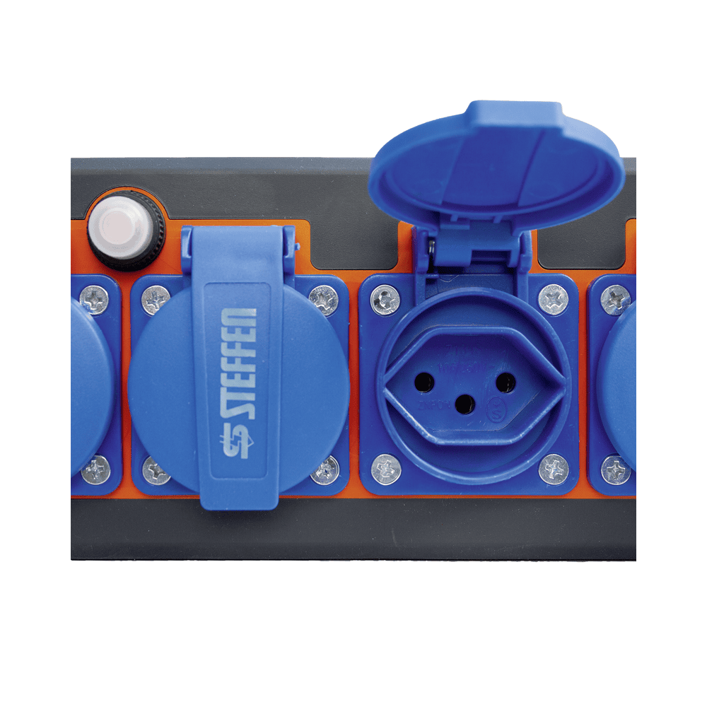 Steffen Steckdosenleiste PROFESSIONAL, T13 Steckdosen, 10 A, GdV 3 x 1.5mm², IP20, schwarz/blau, diverse Ausführungen