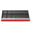 Compartimentage des métallique 17 pièces, R 36-16, dimension utiles des tiroirs 900 x 400 mm, en 4 hauteurs de façade