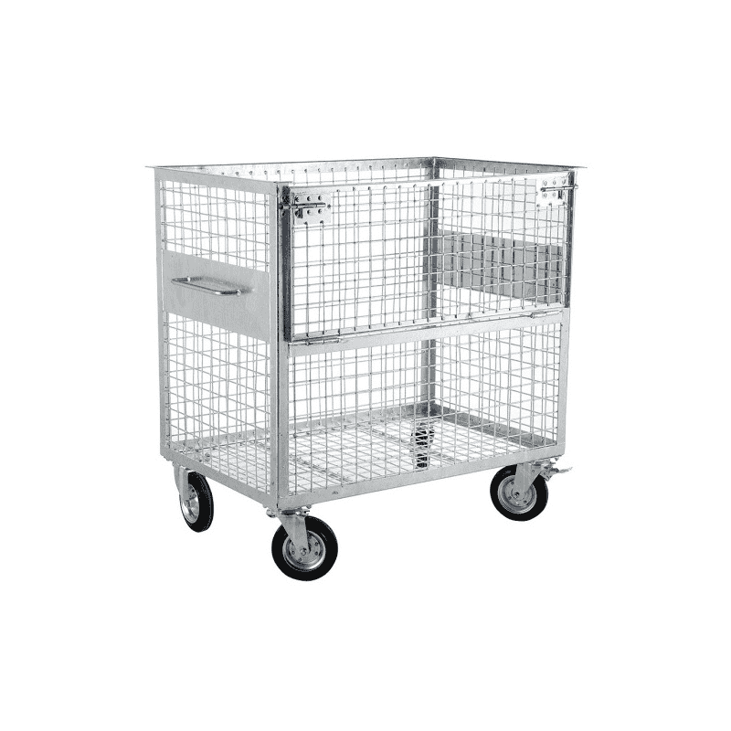 Caisse grillagée chariot en acier, pour la collecte de déchets, 1260 x 780 x 1170 mm, 800 litres