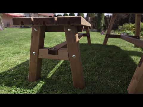 Country table et banc de jardin, trois couleurs, ensemble complet de sièges